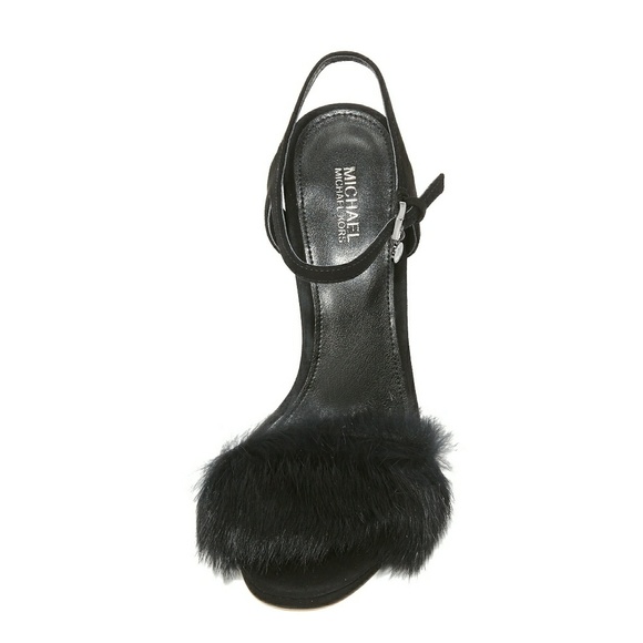 New! MICHAEL KORS Rabbit Fur Black Heels Open-toe - Picture 4 of 6
